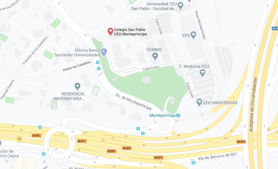 Location of CEU San Pablo, Campus de Monteprincipe